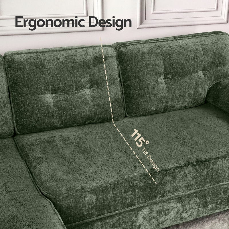 L-Shaped Velvet Reversible Sleeper Sofa, Gold, Green Velvet