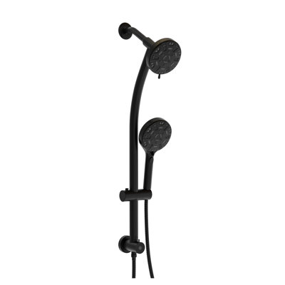 Système de pomme de douche double noir mat avec pomme de douche à pluie 4,7 po et douchette à 8 fonctions sur barre coulissante
