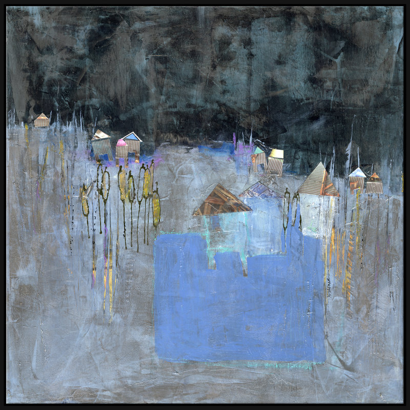 Beach Huts Giclee On Canvas by Jill Krasner, Black Framed, 49.5" H x 49.5" W, No Mat
