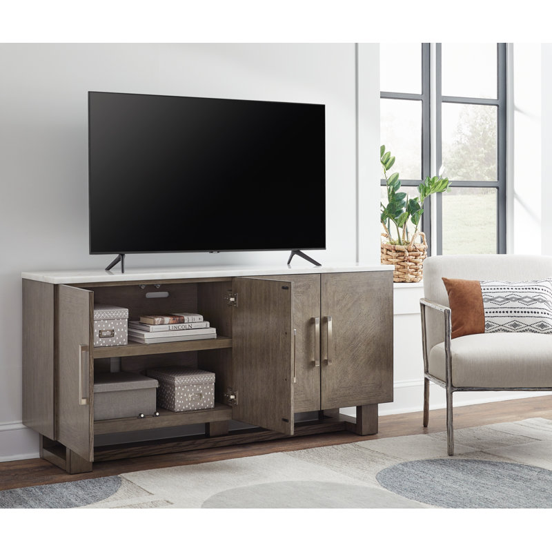 Grayish Brown and White 68" TV Stand with Marble Top