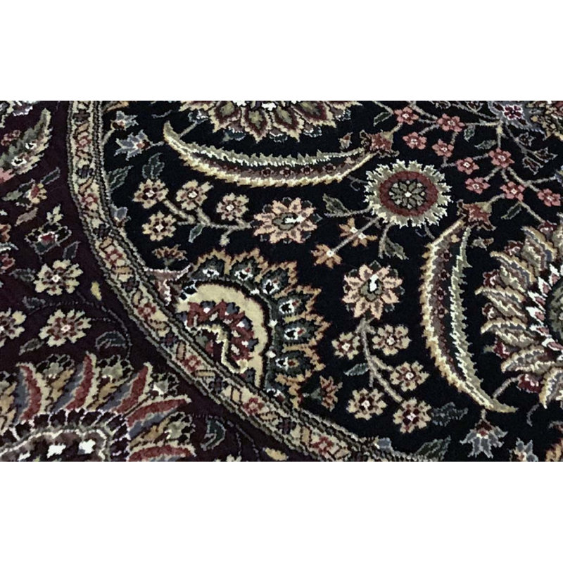 Hand-Knotted High-Quality Black Round Area Rug