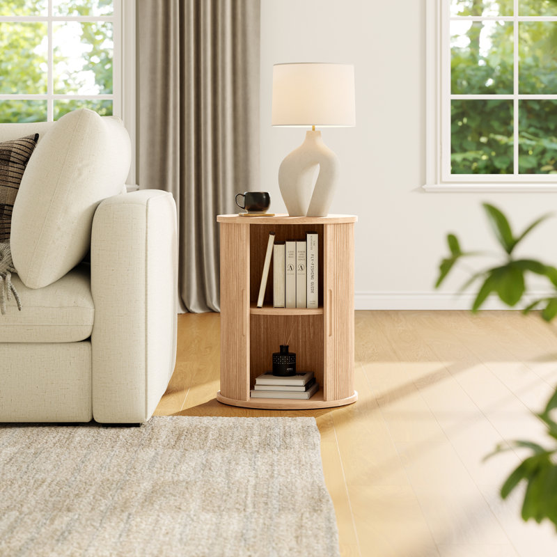 Leathia Fluted Round End Tables, Oak