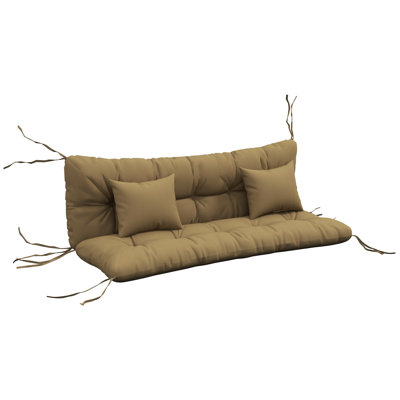4 Piece Tan Tufted Bench Cushion Throw Pillow Set,indoor Outdoor Replacement Cushion Kit, Back Cushion And 2 Pillows For Patio Garden Furniture