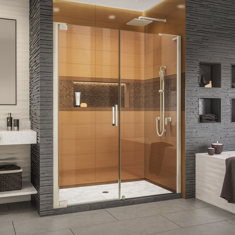 DreamLine Elegance-LS 53 1/4 - 55 1/4 inch W x 72 inch H Frameless Pivot Shower Door in Brushed Nickel, Brushed Nickel