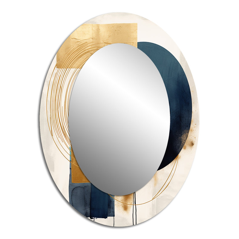 Miroir mural moderne ovale Moon Bliss On Delft Blue Sky Mid-Century II, 40 po x 30 po