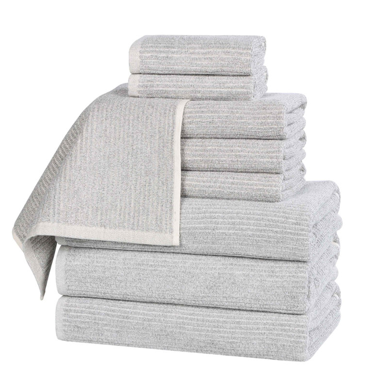Nile Mills  Viscose Cotton Blend Towel Set - Textured Ribbed Design - Quick-Dry, Platinum