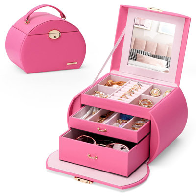 Jewellery Box Jewellery Storage Case Organizer with Mirror for Rings, Earrings, Bracelets, Necklaces