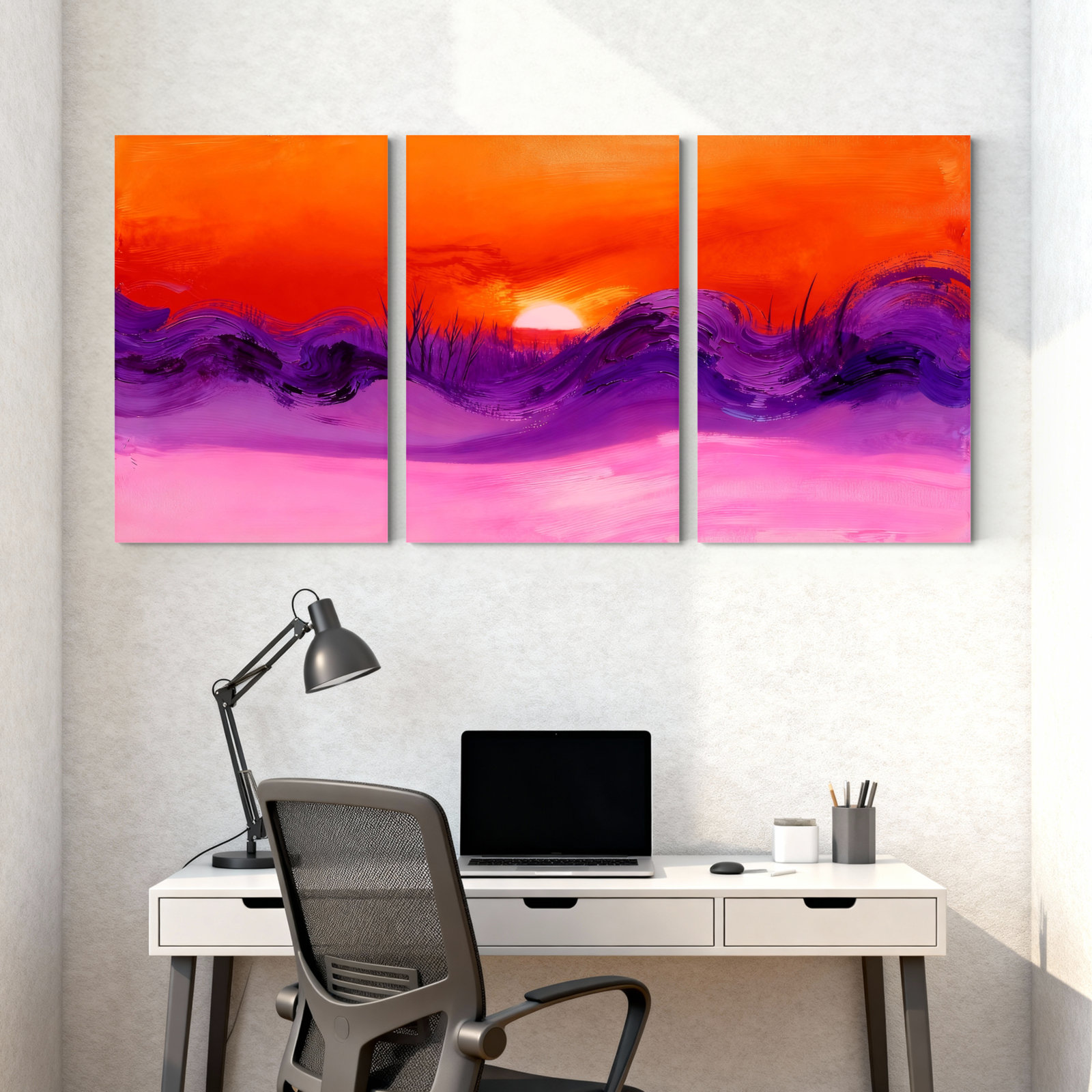 Lark Manor Scenic & Cityscapes Vibrant Sunset Waves Purple Pink Orange ...