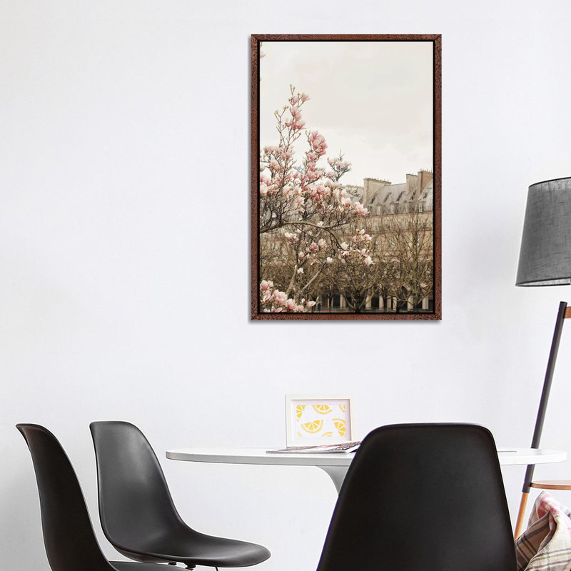 Paris Spring View - Print on Canvas, 101.6cm H x 66.04cm W x 3.81cm D, Classic Brown Wood Framed
