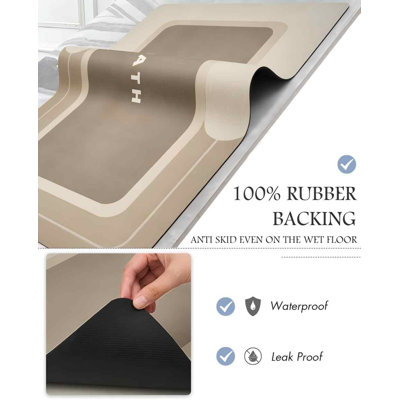 Tapis de bain-Tapis de bain Tapis antidérapant ultra-absorbant antitaches à séchage rapide Tapis de salle de bain-Tapis de bain pour salle de bain Plancher de salle de bain-Tapis de bain Easy Care-17 po x 27 po, beige