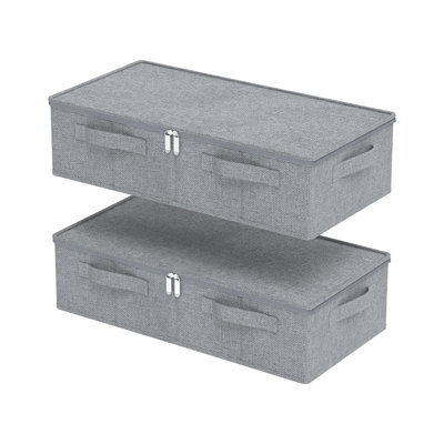 Underbed Storage Container, Foldable Under Bed Bins, Wardrobe Organisers With Lid,2 Pack (Grey)