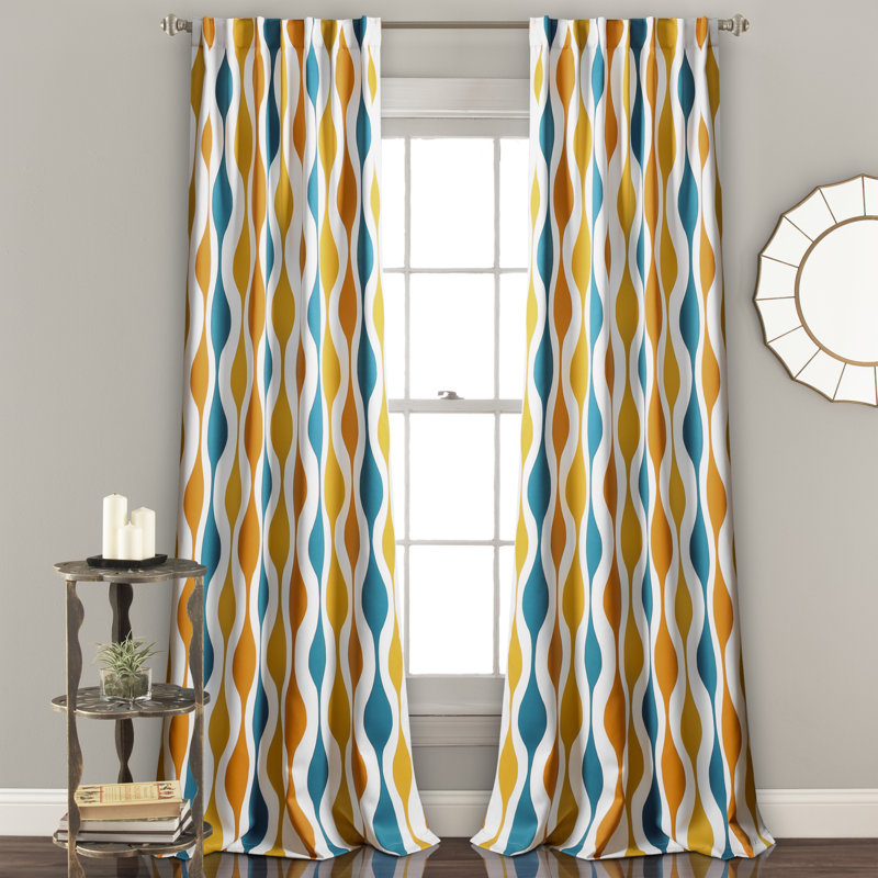 Room Darkening Curtain Pair, 132cm W x 274cm L, Turquoise/Orange