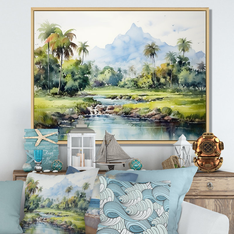 Paysage indonésien - Art mural Indonésie, H 12 po x l 20 po x P 1 po, Cadre flottant brun