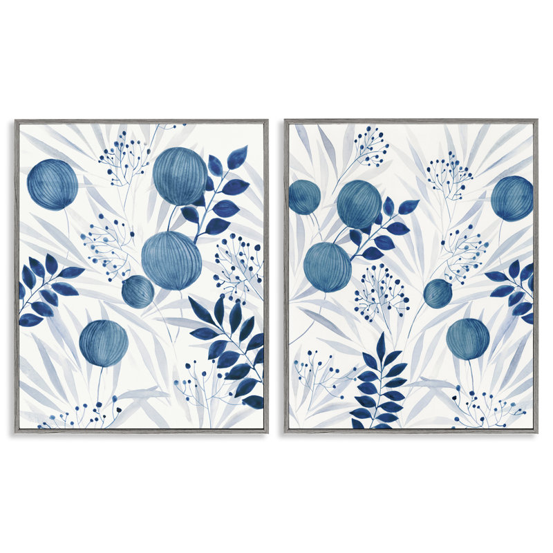 "Blue Toned Plant", ensemble de 2 impressions sur toile encadrées, design par Hannah Dawson, H 30 po x l 48 po