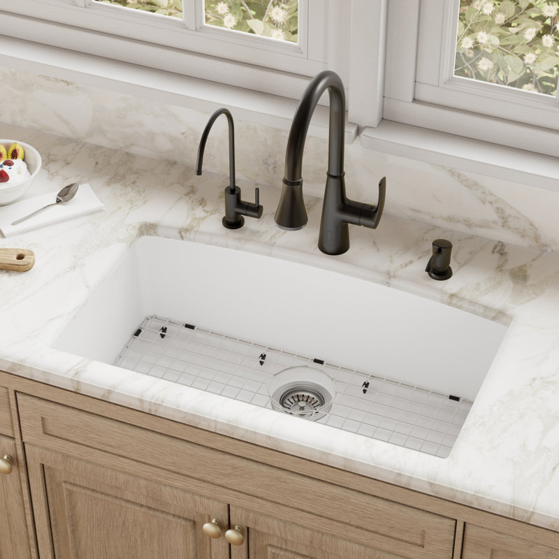 Karran Quartz 32'' X 19-1/2'' Single Bowl Undermount Kitchen Sink Kit, White