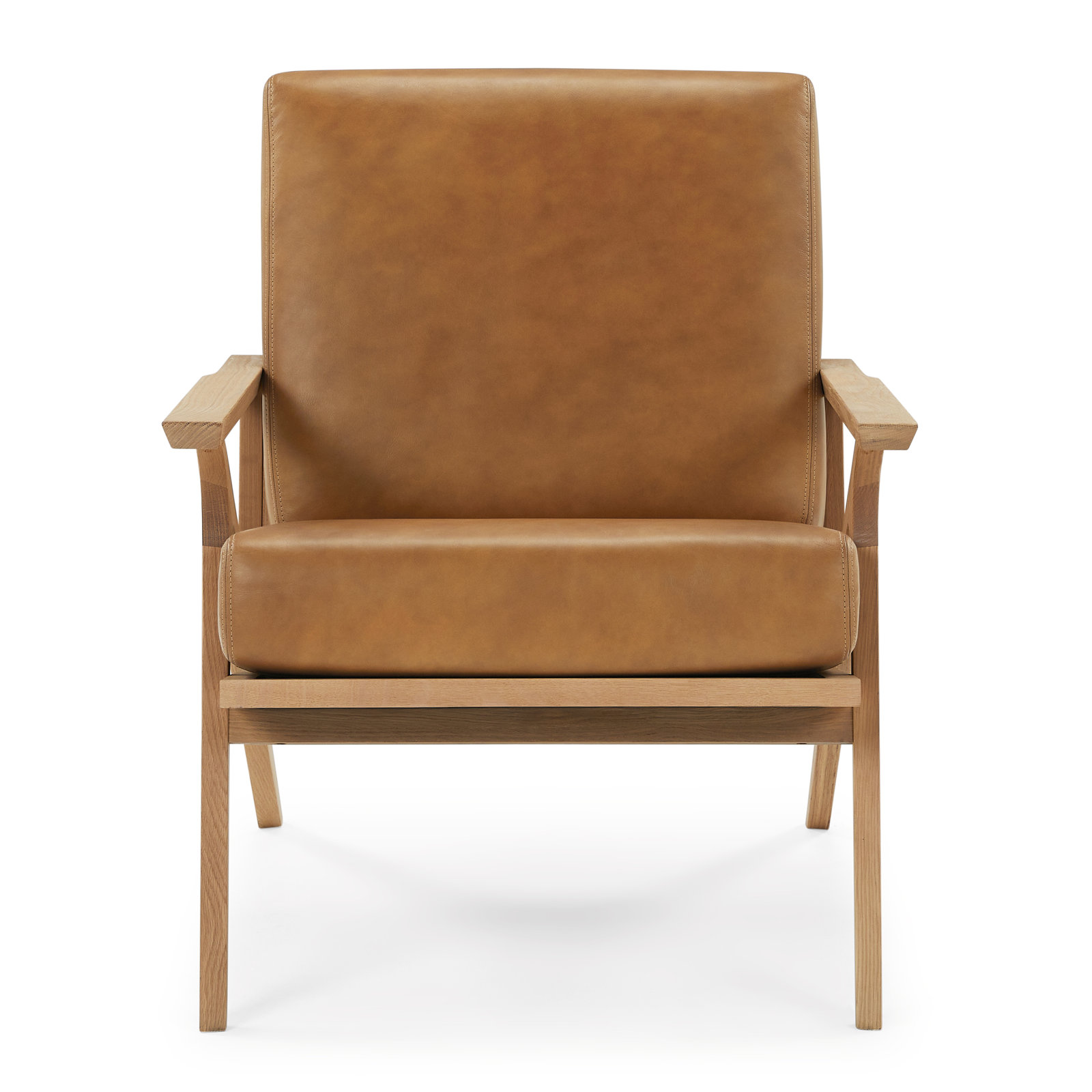 Mads Oak Genuine Leather Armchair, Tan