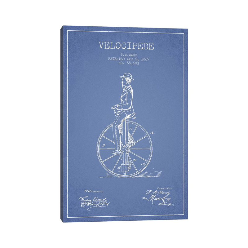 T.W. Ward Velocipede Patent Sketch (Light Blue) by Aged Pixel - Wrapped Canvas Print, 20.32 cm H x 30.48 cm W