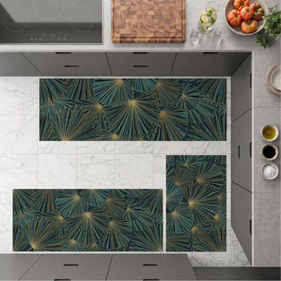 Tropical Palm Non-Slip Washable Kitchen Mats