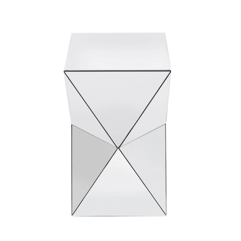 Table d'appoint à plateau miroir, fini argenté, dimensions : 53,5 cm (H) x 32 cm (L) x 32 cm (P)