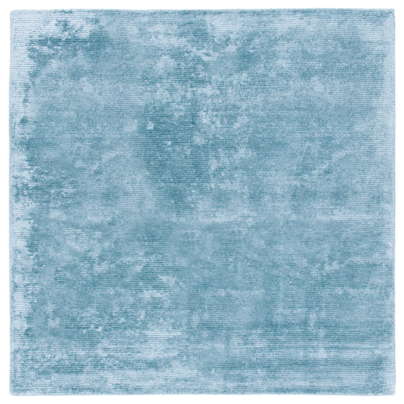 Tapis bleu uni en viscose / laine touffeté à la main Himalaya, Rectangle 6 pi x 9 pi