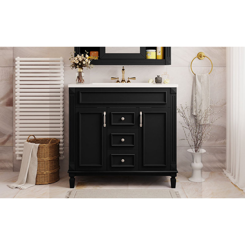 Meuble-lavabo de salle de bain avec lavabo supérieur / armoire de rangement moderne avec 2 portes et 2 tiroirs / meuble-lavabo simple