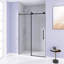 Porte de douche sans cadre l 44 à 48 po x H 76 po, verre trempé transparent de 1/4 po (6 mm), film antidéflagrant, poignée en acier inoxydable, noir mat-123375412