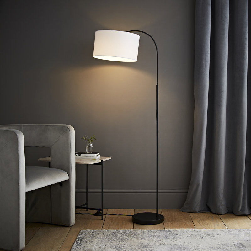 Domani 143cm Black Arched Floor Lamp, White