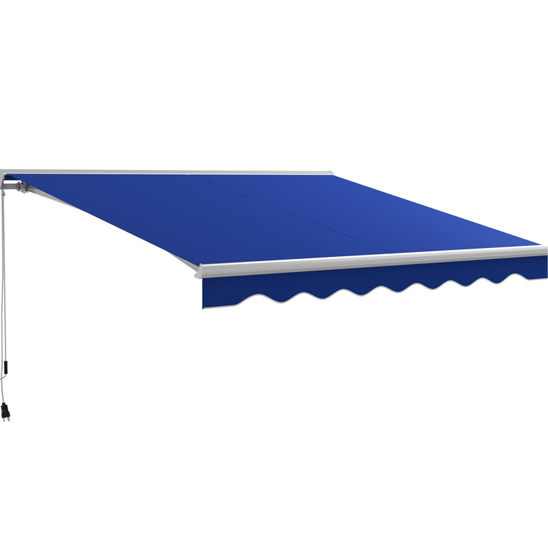 13' X 10' Electric Yard Awning With Led Lights - Uv40+ Sun Shade, Blue, Retractable Remote & Crank Handle Balcony Awning, Protection For Deck, Yard, Blue