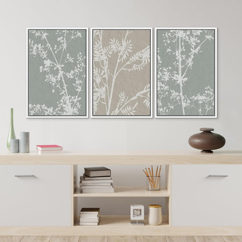 "Pastel Watercolor Wildflower", reproduction sur toile 3 pièces, H 24 po x l 16 po x P 1,5 po, Blanc