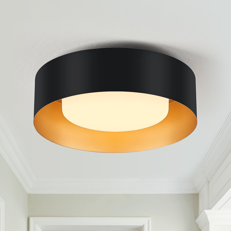 Plafonnier encastré cylindrique simple à 1 lumière Levasseur, Noir, H 3,5 po x l 13,8 po x P 13,8 po, Incandescent