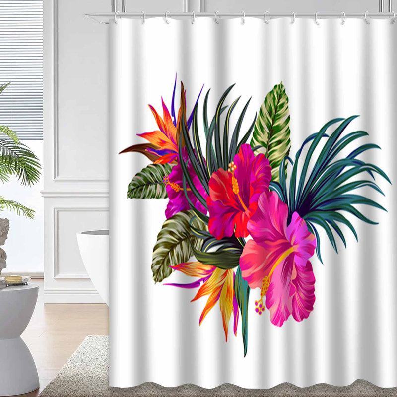 Rideau de douche imperméable avec 12 crochets Hibiscus Paradise, L 72 po x l 78 po