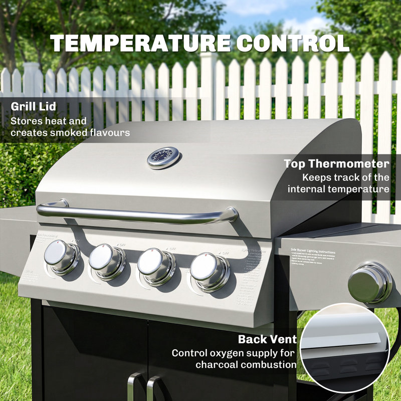 Barbecue au propane liquide 4 + 1 brûleur, barbecue portatif extérieur