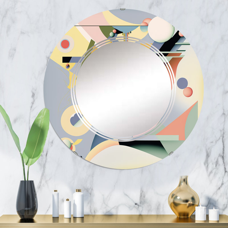 Preslyn Pastel Art Deco III - Miroir mural géométrique moderne, 32 po x 32 po
