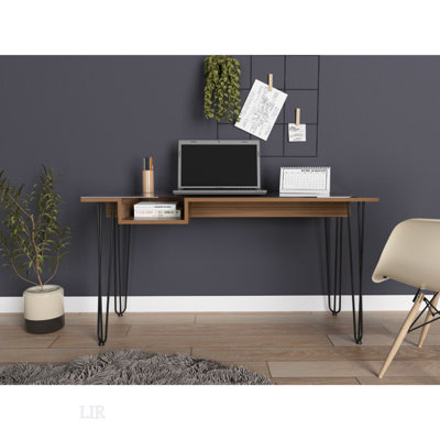 Baxter 140 Desk With One Shelf And Four Metal Legs, Mahogany Finish, Perfect For Modern And Industrial Workspaces.