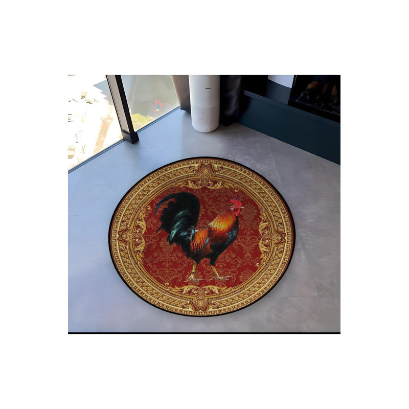 Tapis rond lavable à la machine à motif coq, Rond 4 pi 11 po