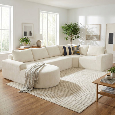 Coriddi Modern Chenille Upholstered Boneless Modular U-Shaped Sectional Sofa with Deep Seating and Oversized Cloud Comfort