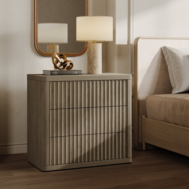  Table de chevet 3 panneaux Modern, Aulne gris