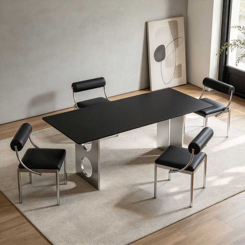 Concrete Top Dining Set, 29.5" H x 78.7" W x 31.5" D, 9
