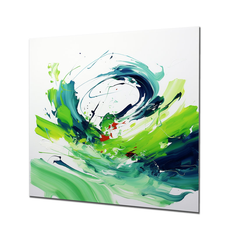 «Green Abstract Ink Expression II», art mural abstrait en métal, H 16 po x l 16 po x P 1 po