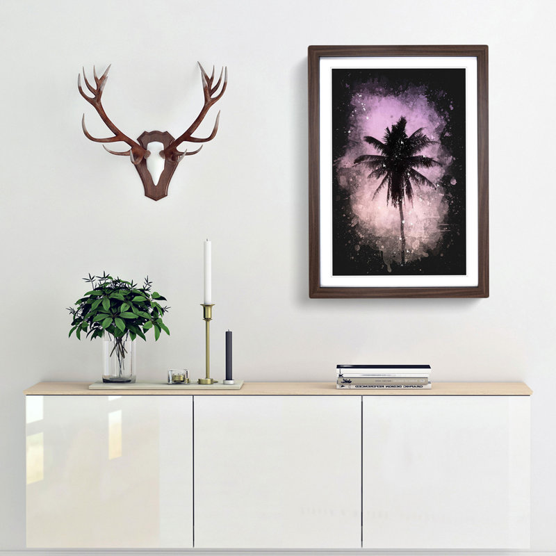 Summer Palm Tree - Framed Print, 87cm H x 62cm W x 2cm D, Walnut Framed