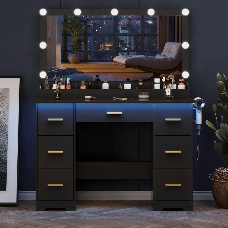 Coiffeuse avec miroir lumineux DEL, Black
