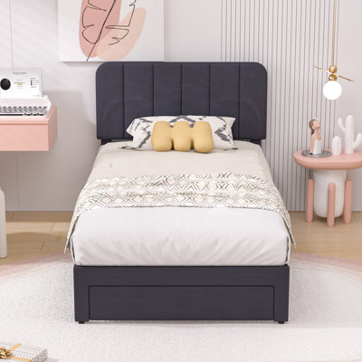 Huntsville Bed Frame with 4 Storage Drawers Velvet Upholstered Platform Bed Adjustable Headboard