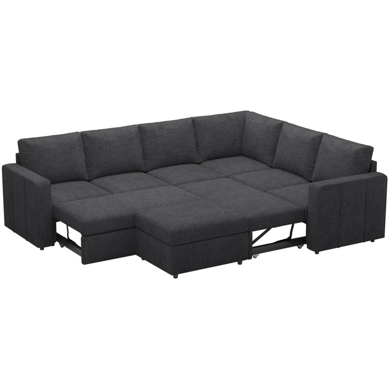 Grand canapé-lit modulaire avec repose-pieds Seybert, Chenille grise foncée