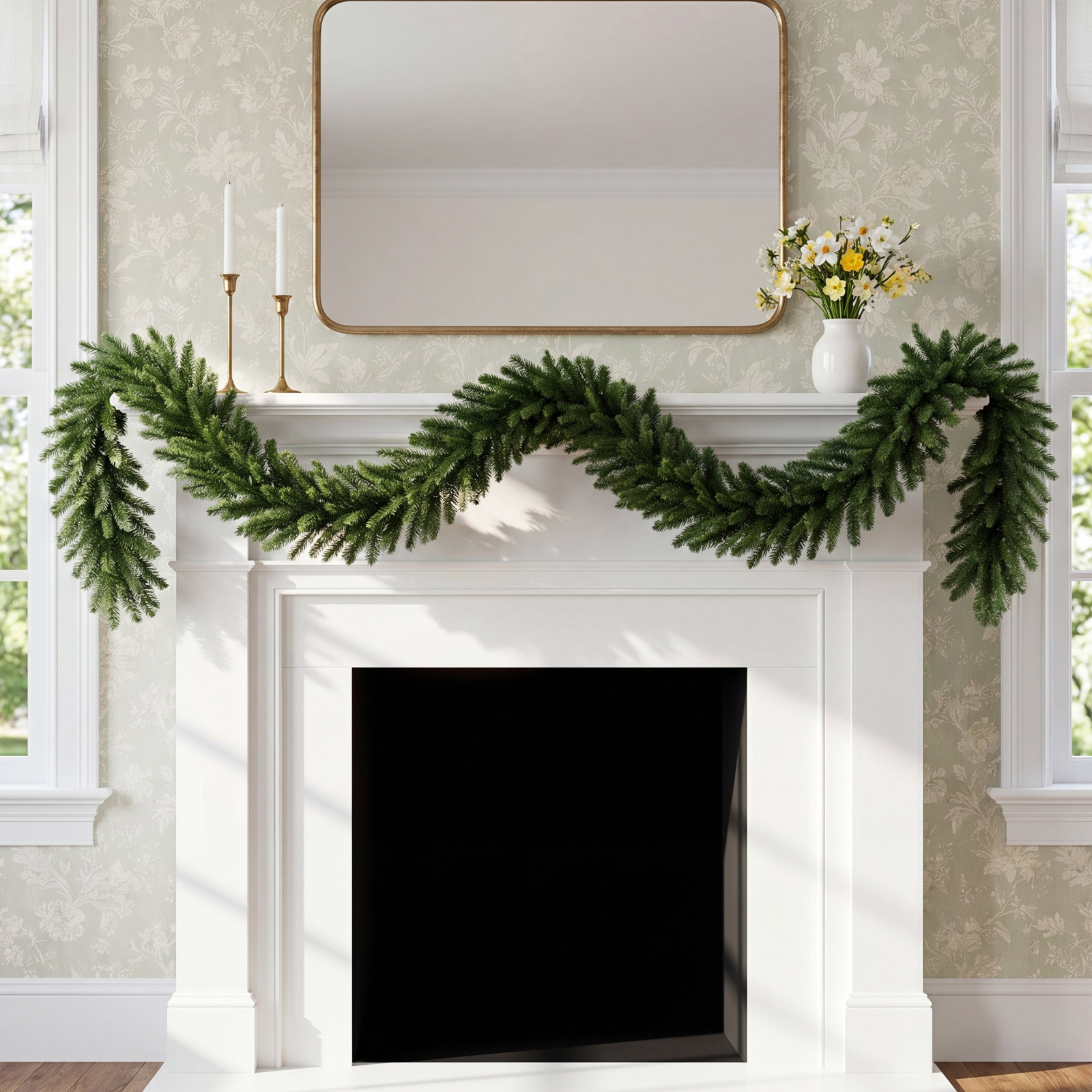 50' Oregon Fir Garland, 9', Unlit