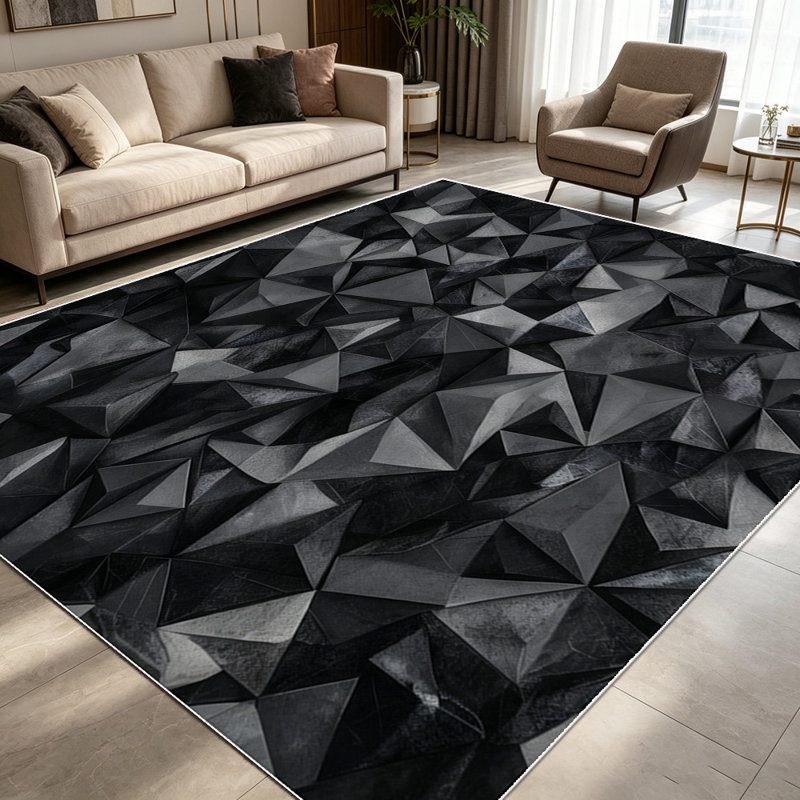 1PC Black Geometric Triangle Abstract area rugs for Living Room, Soft and Comfortable, Suitable for all seasons, easy-to-maintain, machine washable Indoor floor mat, Under Table Farmhouse suitable for living room, bedroom, dining area, entryway,