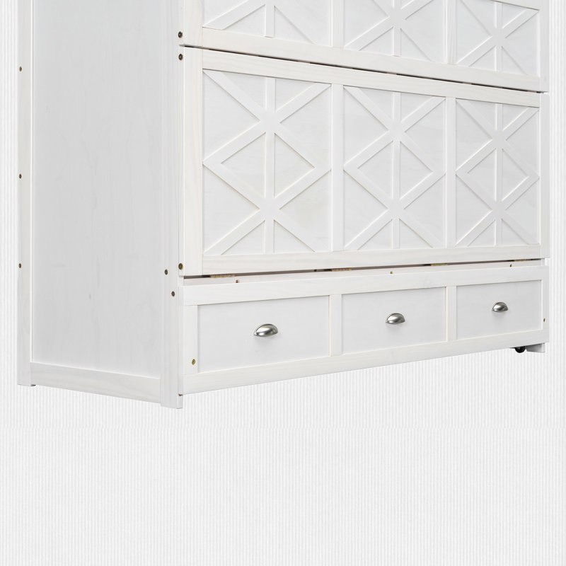 Grand lit escamotable avec tiroirs de rangement et ports USB, Blanc