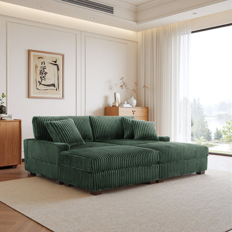 4 Seater Sectional, Green Polyester/Foam Padding