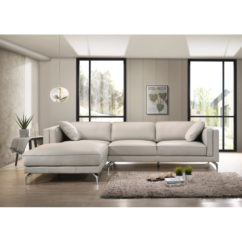 Upholstered L-Shaped Sectional, Light Gray , Left Hand Facing