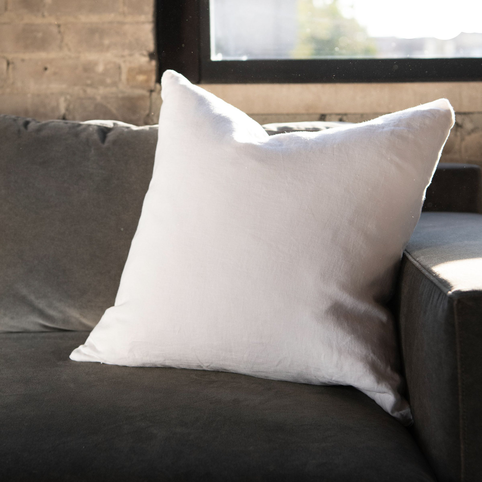 100% French Linen Pillow Sham, White, Square 20", Pillow Cover Only - No Insert