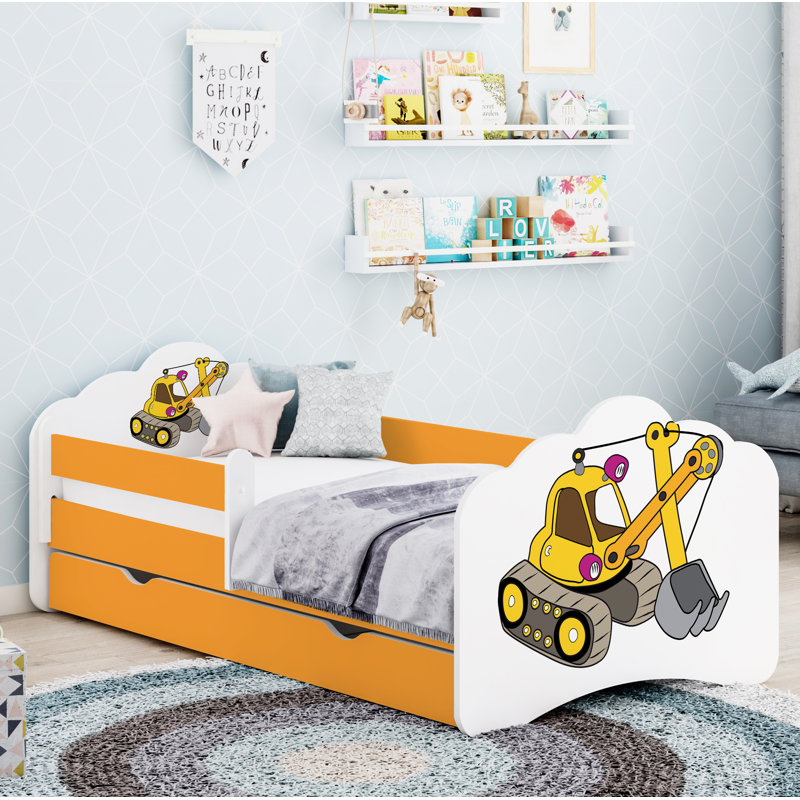 Rio Cot Bed / Toddler Bed Frame with Drawers, Orange, 65 x 80 x 160cm